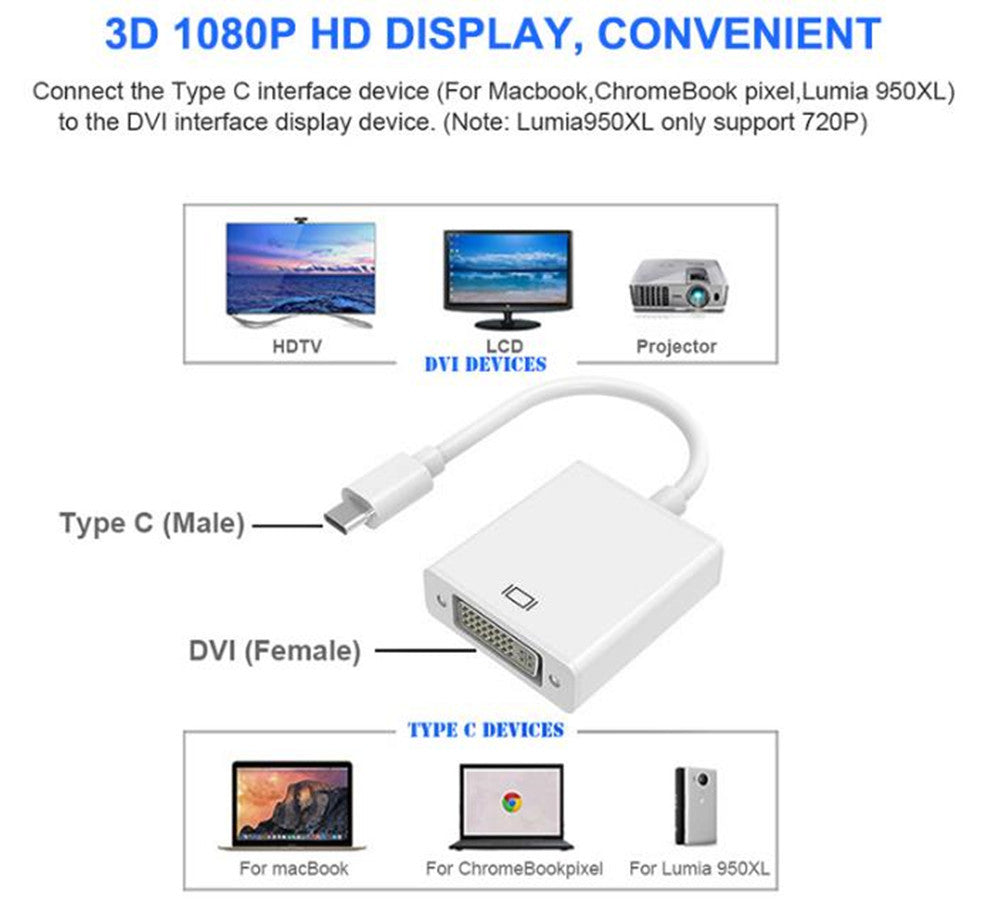 Convertisseur adaptateur USB-C mâle vers DVI femelle Convertisseur adaptateur USB-C mâle vers DVI femelle